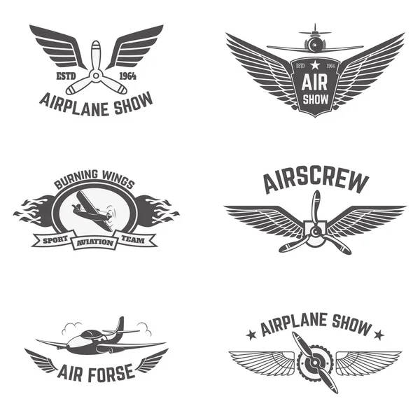 Beyaz arka planda yalıtılmış uçak gösteri etiketleri kümesi.