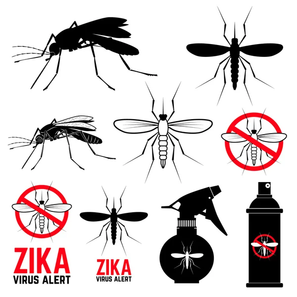 Zestaw ikon Mosquito. Alert wirusa Zika. — Wektor stockowy