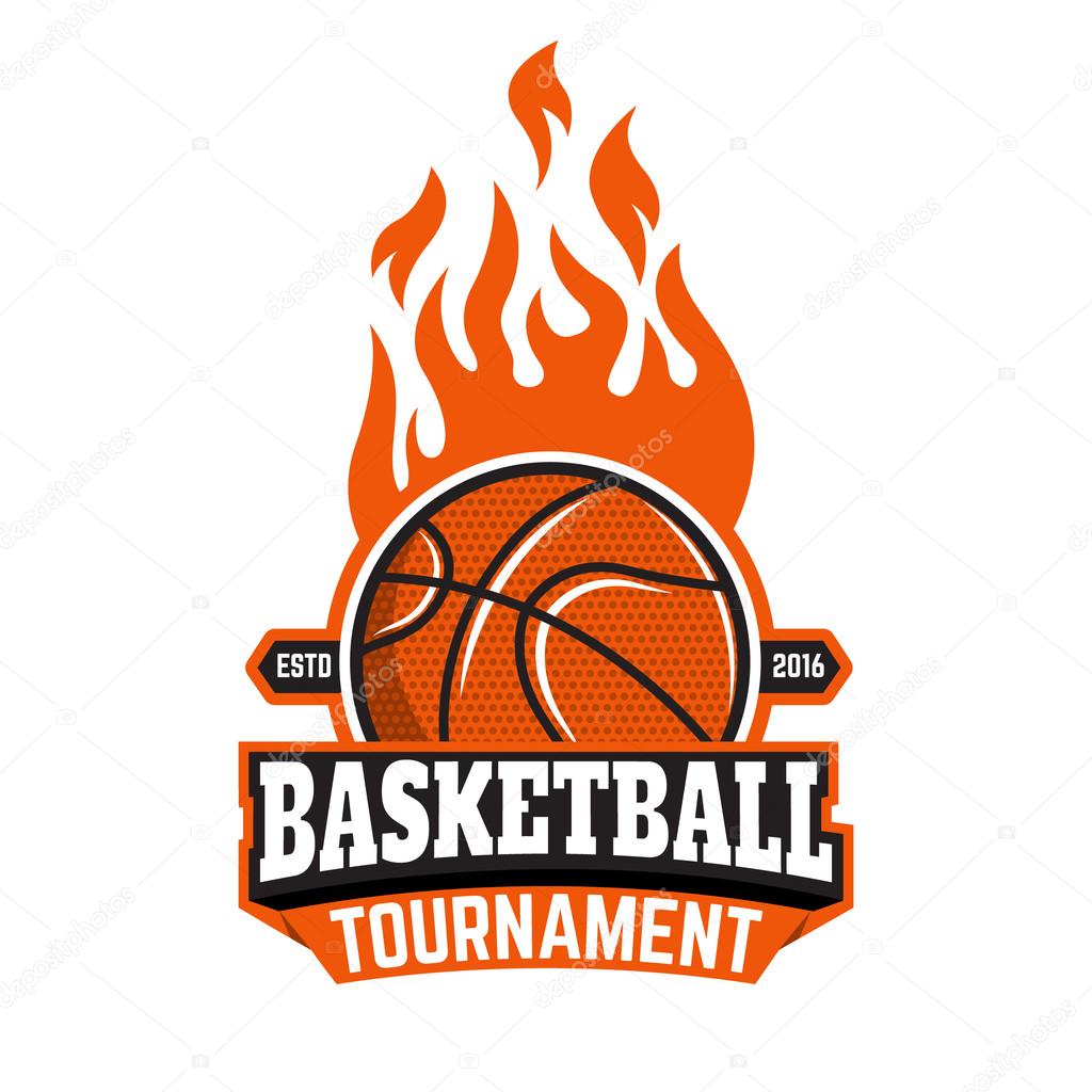 Basketball tournament emblem template. Basketball ball. Basketball icon. Burning ball. Design element in vector.