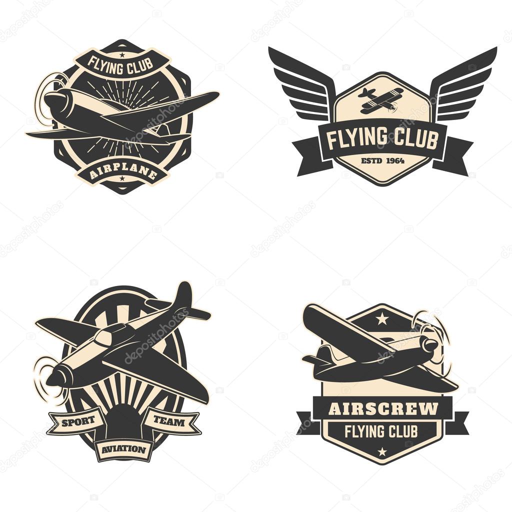Set of flying club labels and emblems. Aviation labels. Planes icons. Design elements in vector.