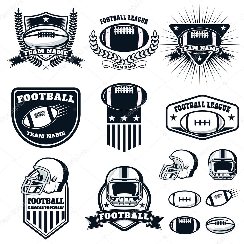 Set of the american football labels, emblems and design elements. Football icons. Football league. American football championship. Vector design elements.