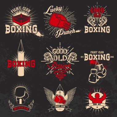 Boks. Boks kulübü etiketleri grunge arka plan üzerinde. T-shirt baskı t