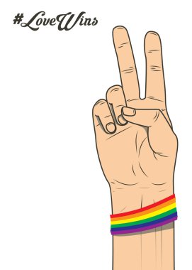 WINS seviyorum. Elini zafer işareti ile. LGBT topluluğu. 