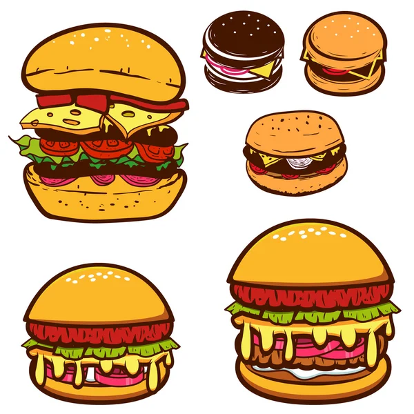 Set of burgers illustrations. — Stock Vector