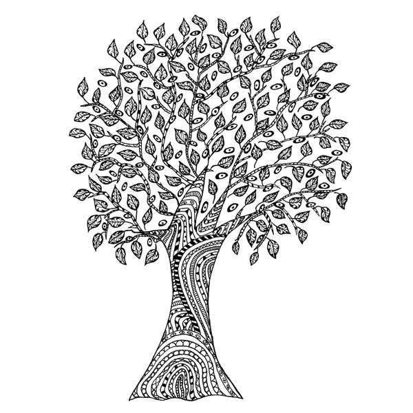 Hand getekende boom met patroon — Stockvector