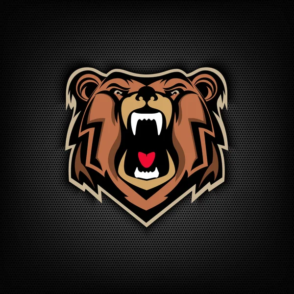 Cabeza de oso enojado sobre fondo oscuro. Equipo deportivo o emblema del club — Vector de stock