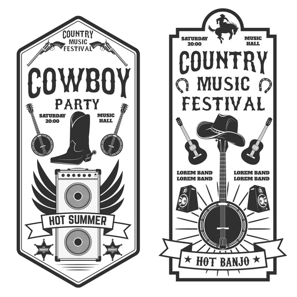 Flyer du festival de musique country. Une fête de cow-boy. Musique occidentale festi — Image vectorielle