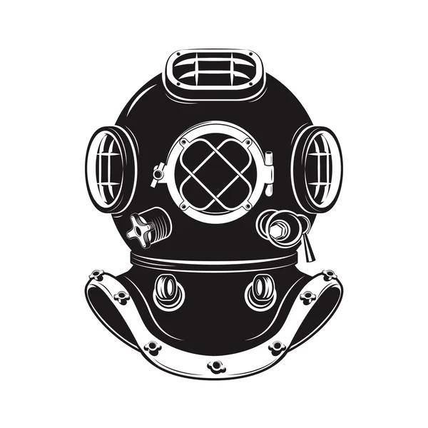 Deep Sea. Old style diver helmet isolated on white background — Stock Vector