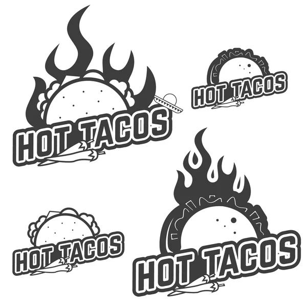 Des tacos chauds. Ensemble des étiquettes taco, badge et éléments de design iso — Image vectorielle