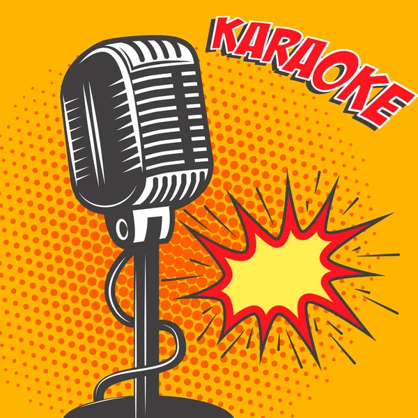 Karaoke. Old style microphone on pop art style background. Vecto — Stock Vector