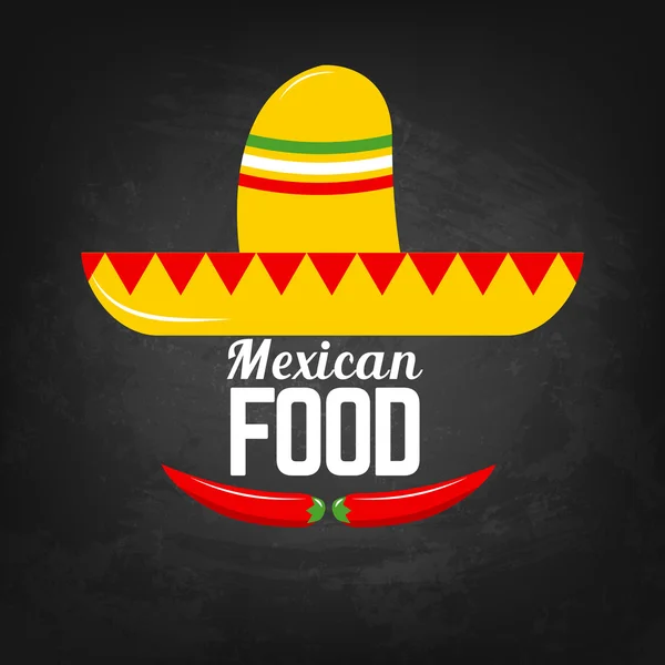 Mexikanisches Essen. Sombrero und Chilischoten. mexikanische Speisekarte Temp — Stockvektor