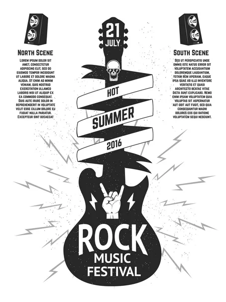 Modèle d'affiche de festival de musique. Silhouette de guitare isolée sur wh — Image vectorielle