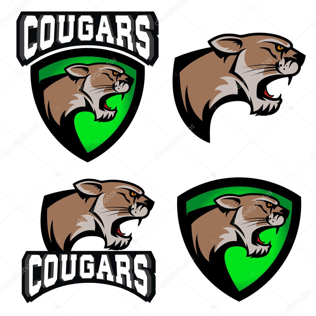 Cougars.  sport team logo template. Mascot. Design element for logo, label, emblem, sign. Vector illustration.
