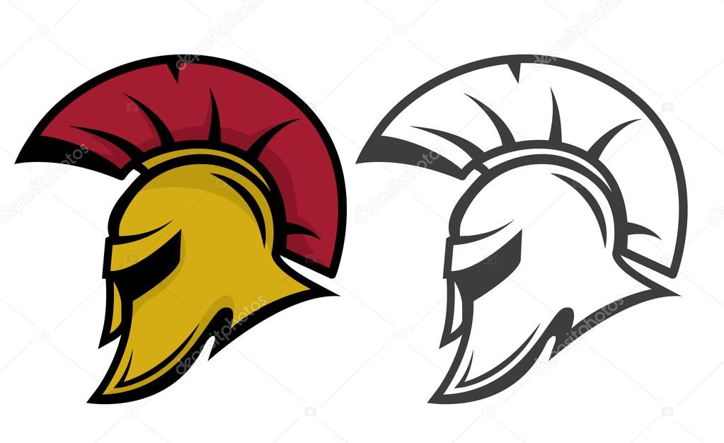 Spartan warrior helmet. Sports team emblem template. Design element for logo, label, emblem, sign. Vector illustration.