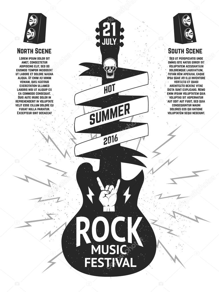 Music Festival Poster Template Guitar Silhouette Isolated
