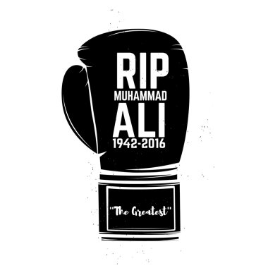 Rip Muhammed Ali. Boks eldivenleri beyaz arka planda izole edilmiş. De