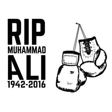 Rip Muhammed Ali. Boks eldivenleri beyaz arka planda izole edilmiş. De