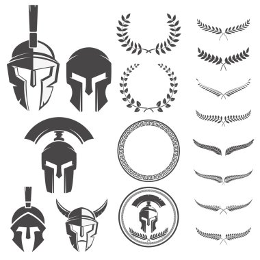 Set of the spartan warriors helmets and design elements for embl clipart