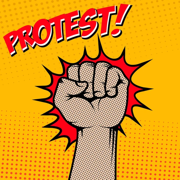 ¡Protesta! Puño humano en estilo pop art. Ilustración vectorial — Vector de stock