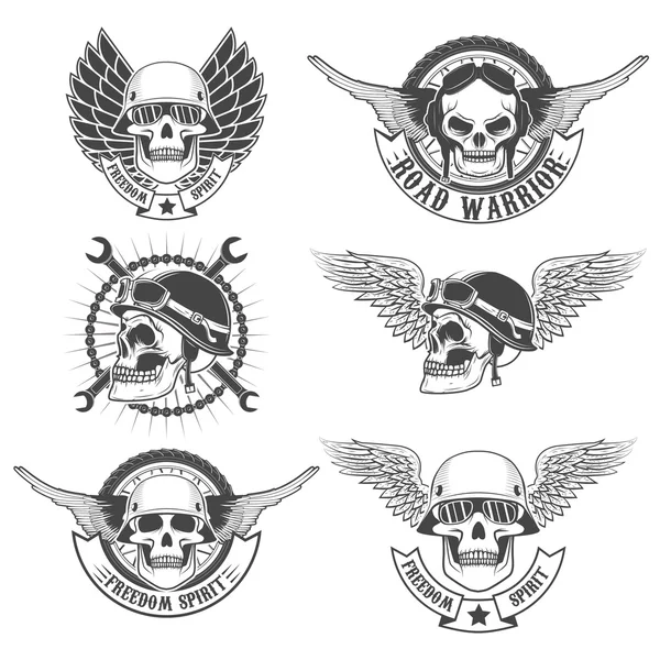 Conjunto de etiquetas de clube de motocicleta templates.Skulls em moto hel — Vetor de Stock