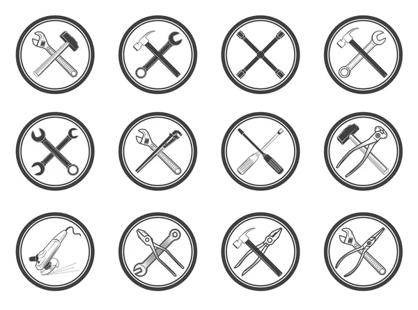 Ensemble d'icônes d'équipement ensemble. Étiquettes vectorielles avec outils. Conception ele — Image vectorielle