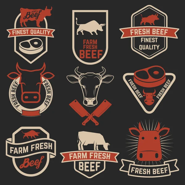 Conjunto de etiquetas de carne fresca. emblemas de la carnicería. Elemento de diseño — Archivo Imágenes Vectoriales
