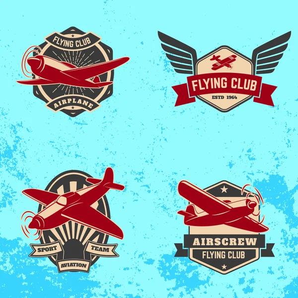 Set of flying club labels and emblems on grunge background. — Stock Vector
