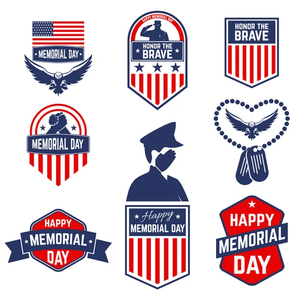 Conjunto de tarjeta de felicitación vectorial Happy Memorial Day, insignia y etiquetas — Archivo Imágenes Vectoriales