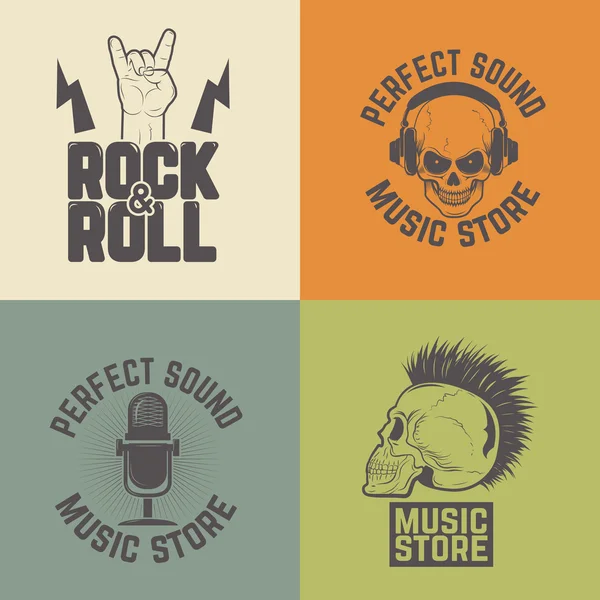 Conjunto de etiquetas de loja de música isoladas em fundo colorido —  Vetores de Stock