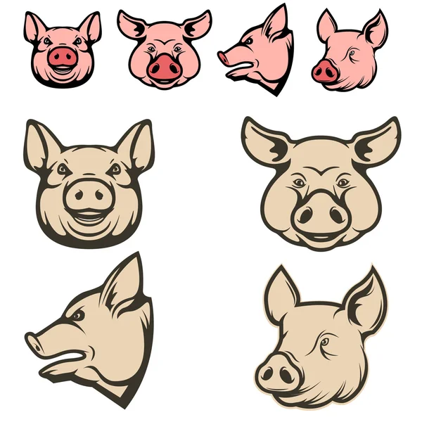 Set of pig heads. — Stock Vector