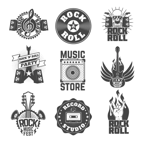 Set di etichette musicali rock, badge ed elementi di design . — Vettoriale Stock