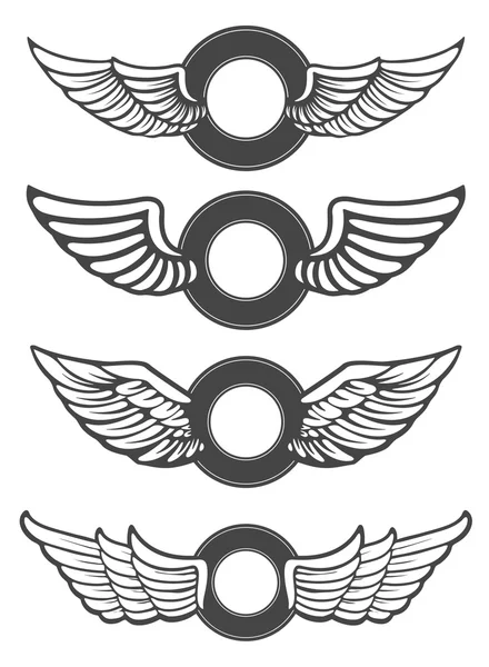 Conjunto dos emblemas vintage em branco com asas . — Vetor de Stock