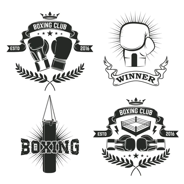 Ensemble des étiquettes et des badges du club de boxe. Illustration vectorielle . — Image vectorielle