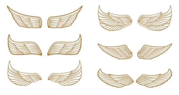 Conjunto de los emblemas con alas en estilo dorado aisladas en ba blanca — Vector de stock