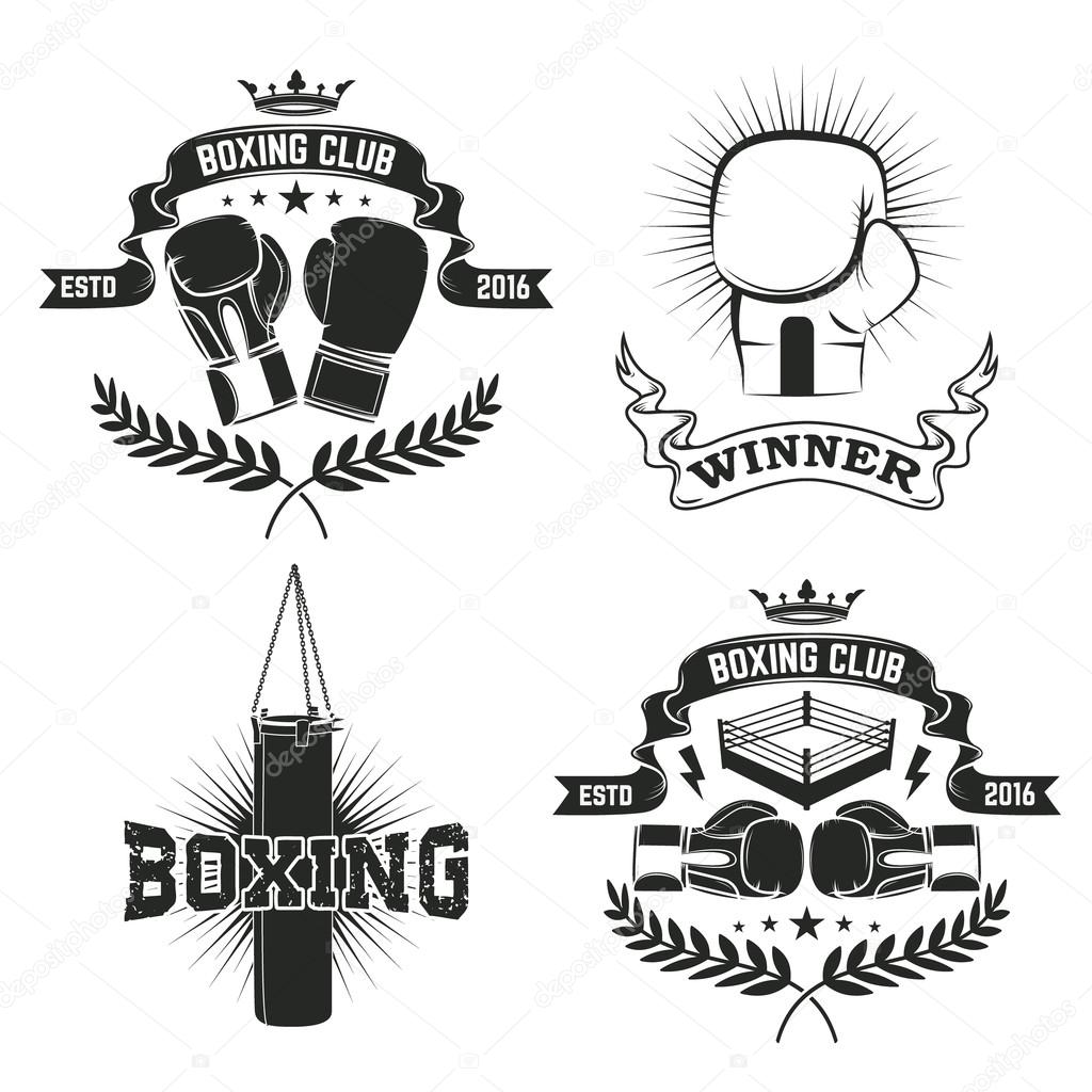 Set of the boxing club labels and badges.  Vector illustration.