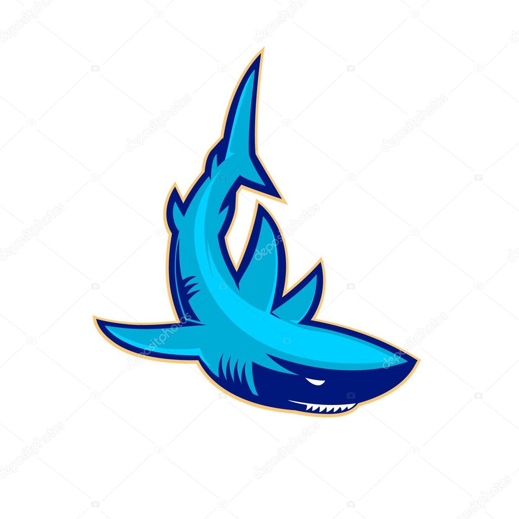 Template of the logo with shark. Sport team mascot. Sport club or team emblem template. Design element for logo, label, emblem, sign, badge. Vector illustration.