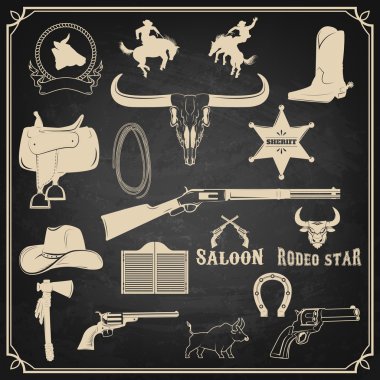 Wild west. Cowboy design elements.  Rodeo. Graphics elements for
