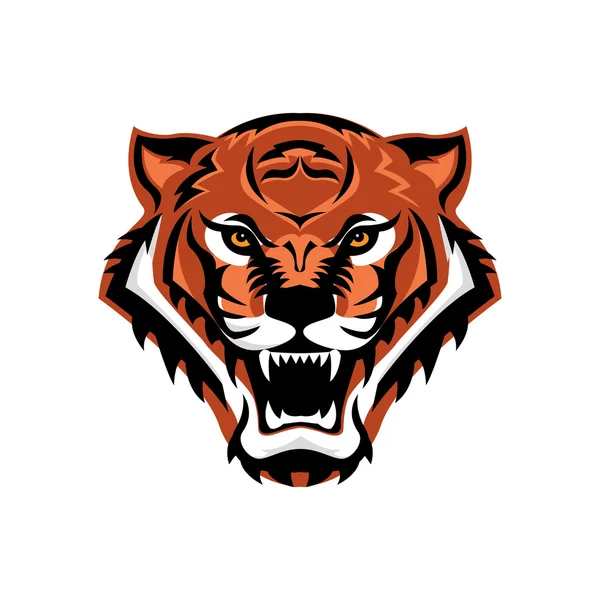 Ο τίγρης θύμωσε με το λογότυπο. Έμβλημα για την αθλητική ομάδα. Μασκότ. — Διανυσματικό Αρχείο