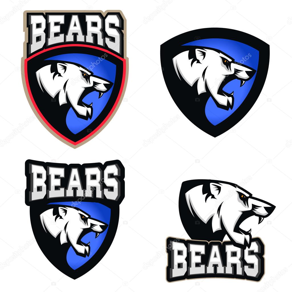White bear illustration. Angry bears, sport club or team emblem template. Design element for logo, label, emblem, sign. Vector illustration.
