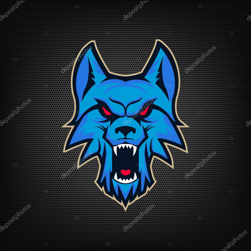 Template of logo with angry wolf head. Emblem for sport team. Mascot. Design elements for logo, albel, emblem, sign. Vector illustration.