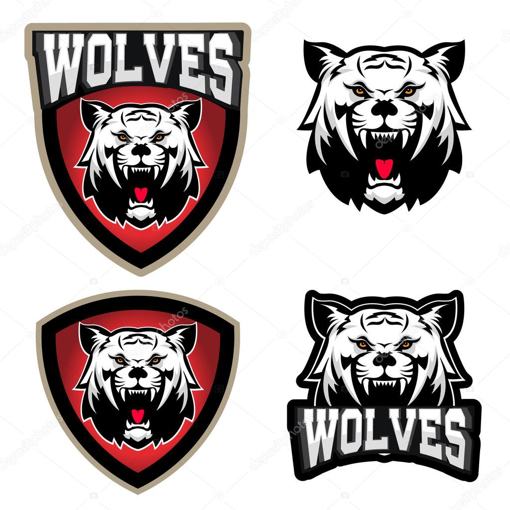 Wolf illustration. Angry Wolves, sport club or team emblem template. Design element for logo, label, emblem, sign. Vector illustration.