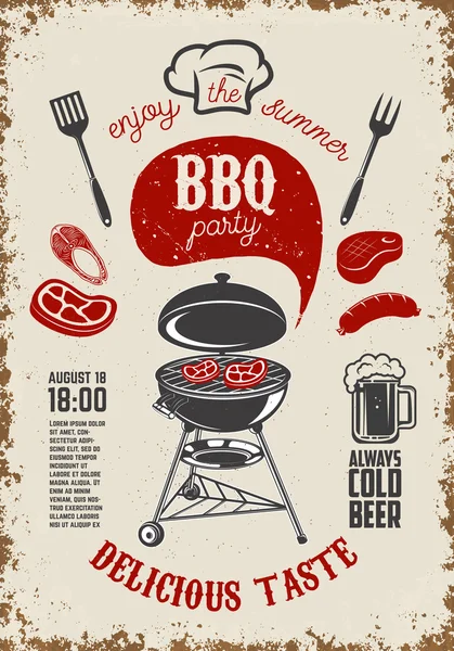BBQ-partij vintage flyer op grunge achtergrond. Grill met keuken — Stockvector
