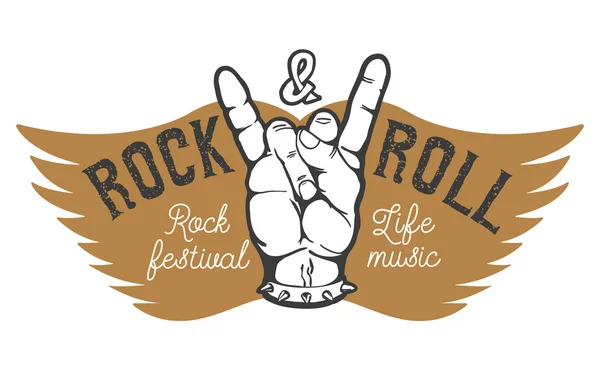 Festival de rock. Mão humana com sinal de rock and roll no fundo — Vetor de Stock