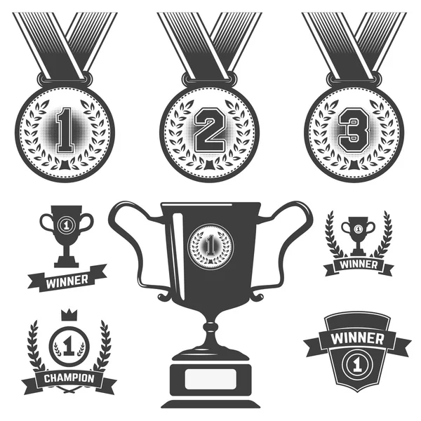 Medaillensymbole, Trophäen, Ikonen für den ersten Platz. — Stockvektor