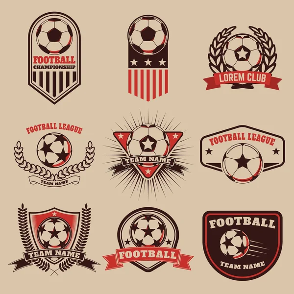 Set etichette calcio, emblemi ed elementi di design . — Vettoriale Stock