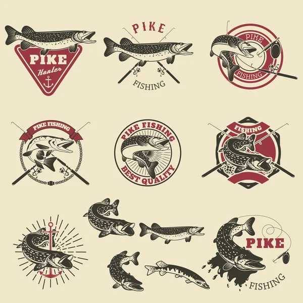 Pike fishing labels. — Stock Illustration Pike fishing labels. Stock Vector