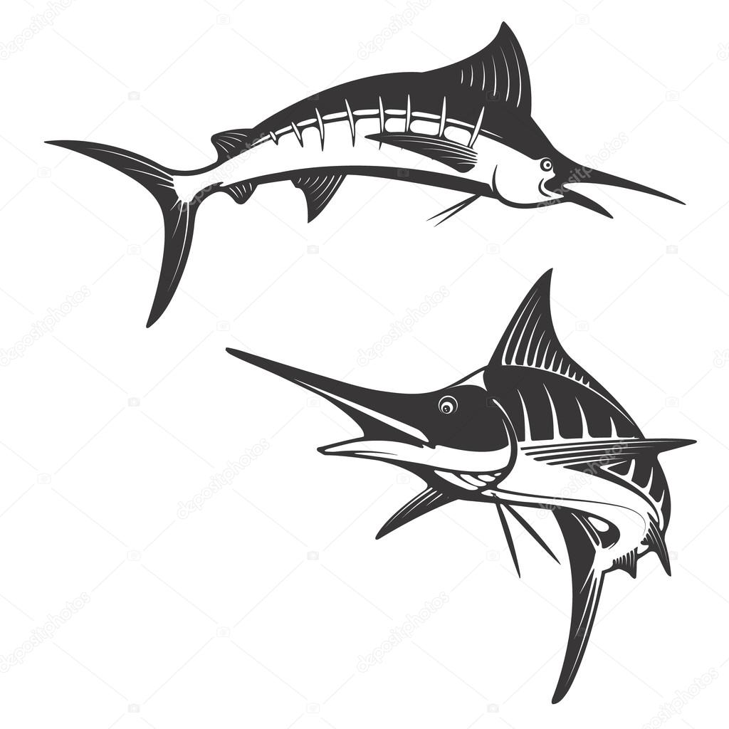Marlin fish icons. Design elements for fishing club or team. Seafood. Vector illustration.