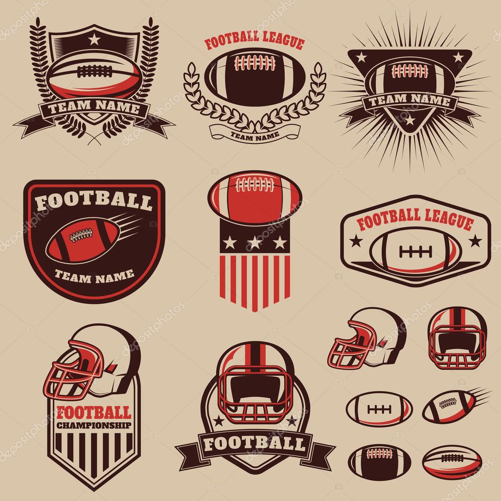 Set of the american football labels, emblems and design elements. Football icons. Football league. American football championship. Vector design elements.