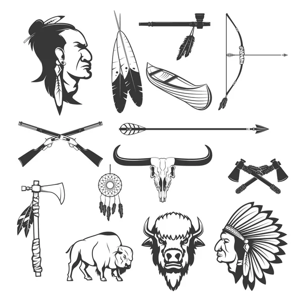 Indiase pictogrammen. Indianen. Amerikaanse Indianen wapen. — Stockvector