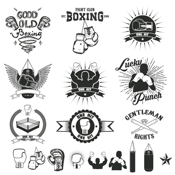 Set de boxing club labels, emblemen en ontwerpelementen. — Stockvector